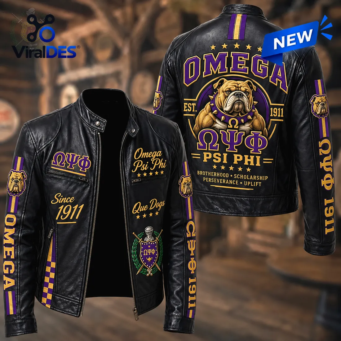 Omega Psi Phi 1911 Mascot Leather Jacket Omega Psi Phi 1911 Mascot Leather Jacket