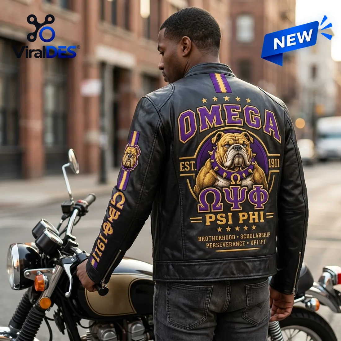 Omega Psi Phi 1911 Mascot Leather Jacket Omega Psi Phi 1911 Mascot Leather Jacket