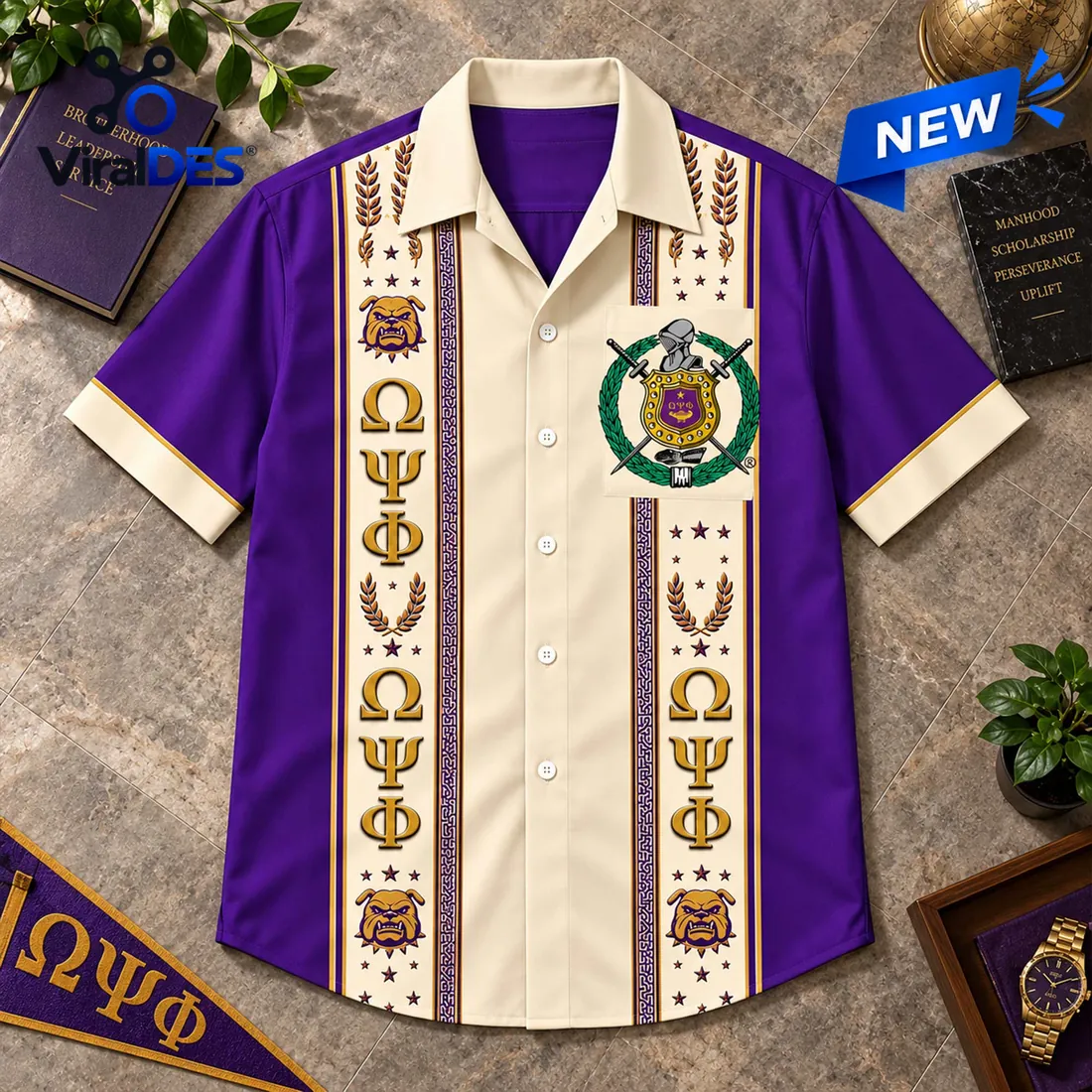 Omega Psi Phi Purple and Gold Hawaiian Shirt Omega Psi Phi Purple and Gold Hawaiian Shirt