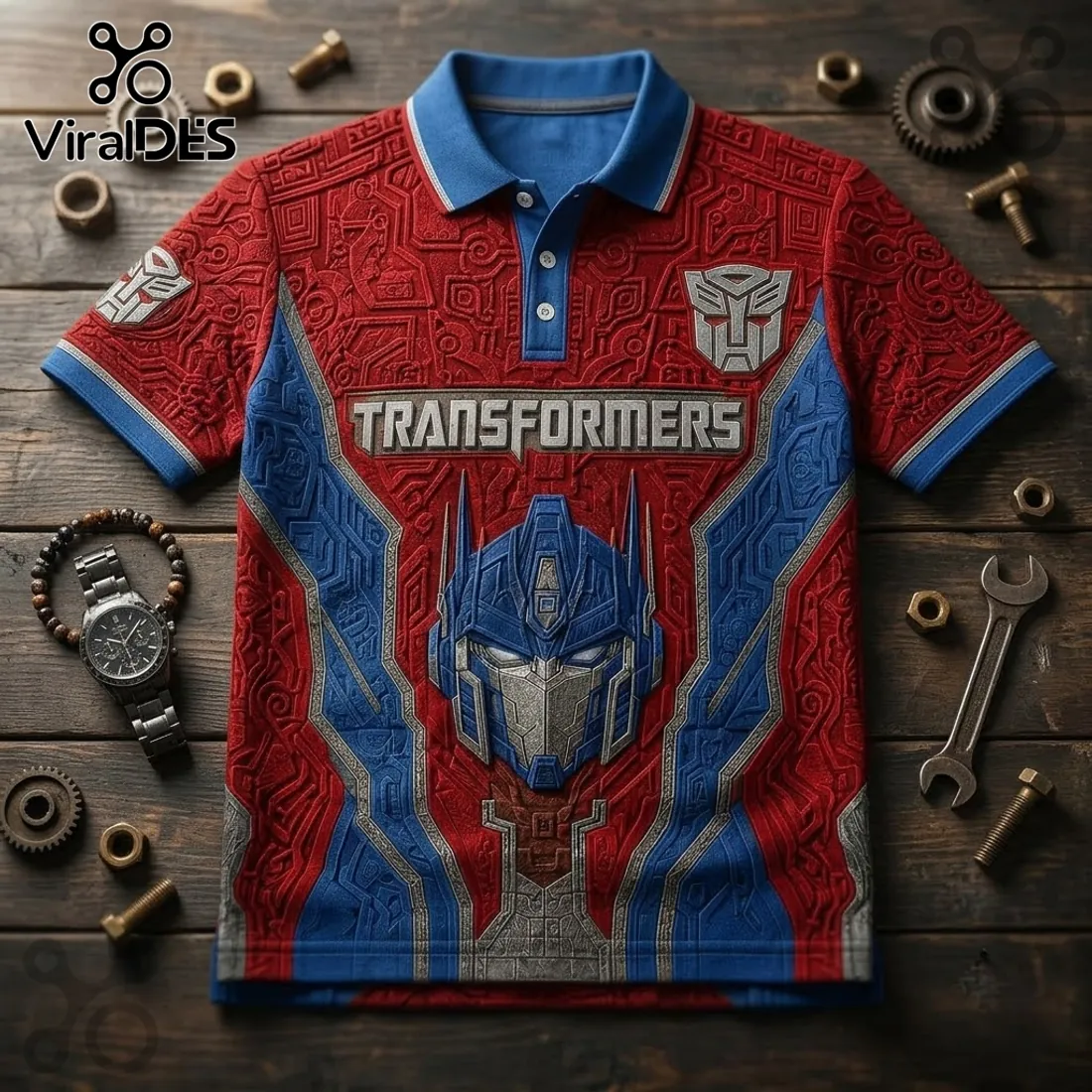 Optimus Prime Cyber Robot Red and Blue Polo Shirt Optimus Prime Cyber Robot Red and Blue Polo Shirt