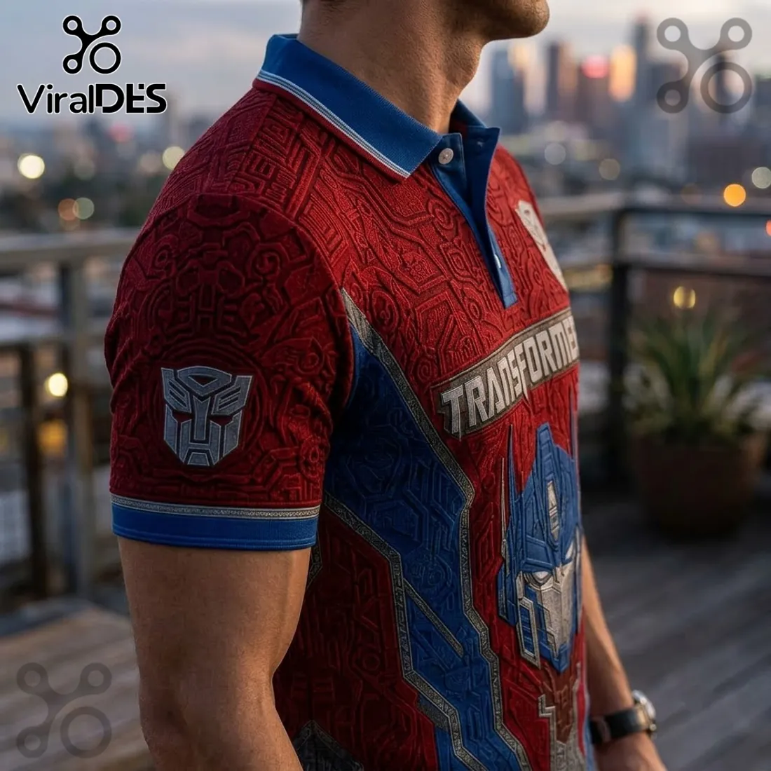 Optimus Prime Cyber Robot Red and Blue Polo Shirt Optimus Prime Cyber Robot Red and Blue Polo Shirt