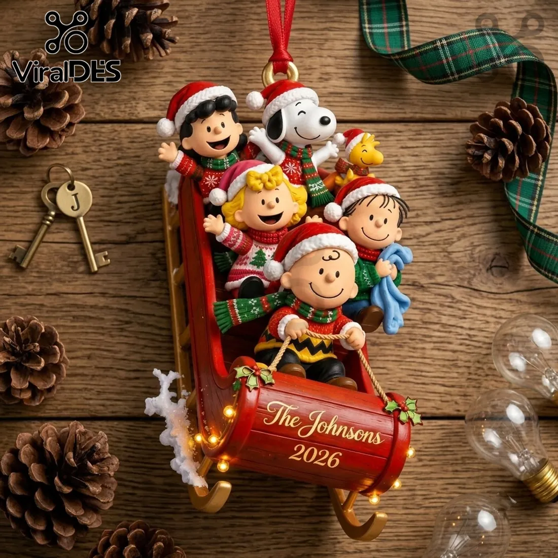 Peanuts Gang Sleigh 2026 Custom Holiday Tree Ornament Peanuts Gang Sleigh 2026 Custom Holiday Tree Ornament