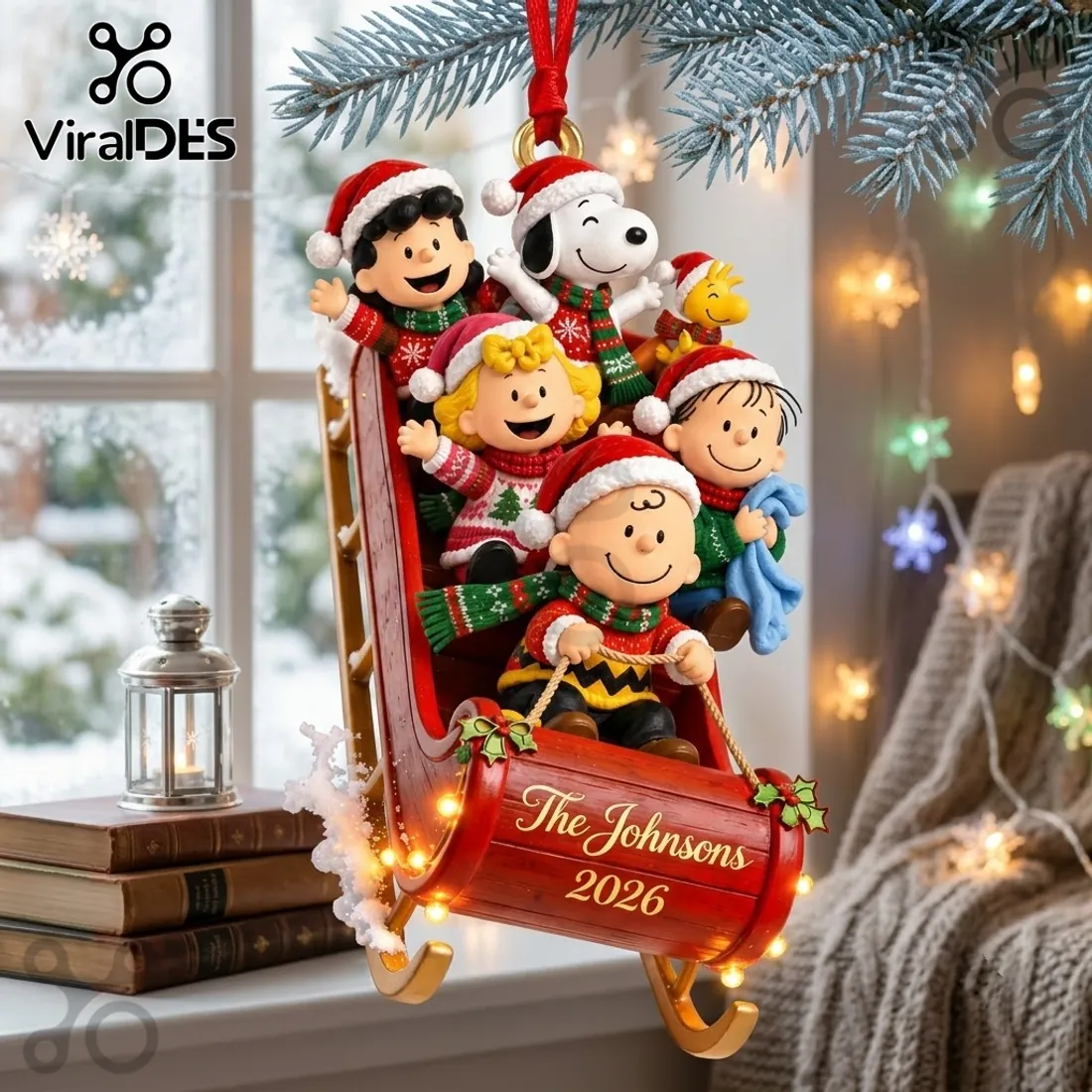 Peanuts Gang Sleigh 2026 Custom Holiday Tree Ornament Peanuts Gang Sleigh 2026 Custom Holiday Tree Ornament