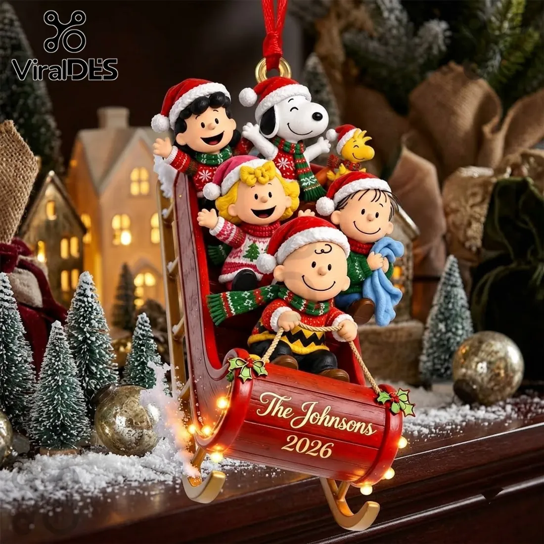 Peanuts Gang Sleigh 2026 Custom Holiday Tree Ornament Peanuts Gang Sleigh 2026 Custom Holiday Tree Ornament
