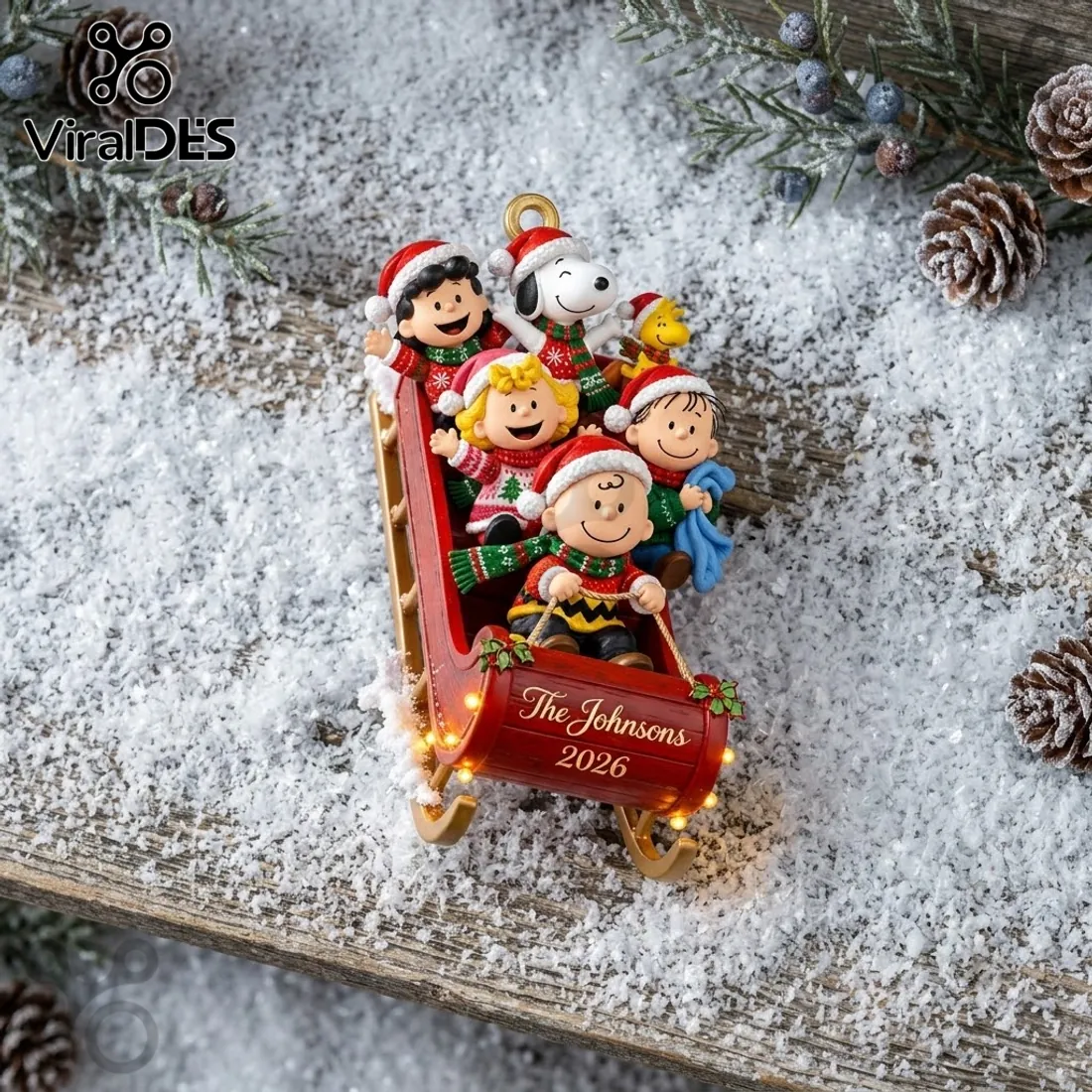 Peanuts Gang Sleigh 2026 Custom Holiday Tree Ornament Peanuts Gang Sleigh 2026 Custom Holiday Tree Ornament