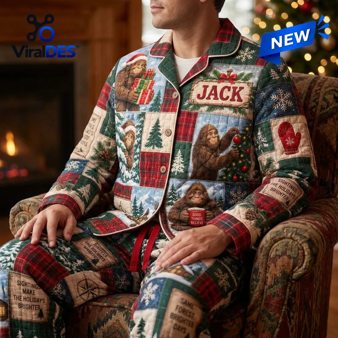 Personalized Bigfoot Christmas Quilted Pajama Set Personalized Bigfoot Christmas Quilted Pajama Set