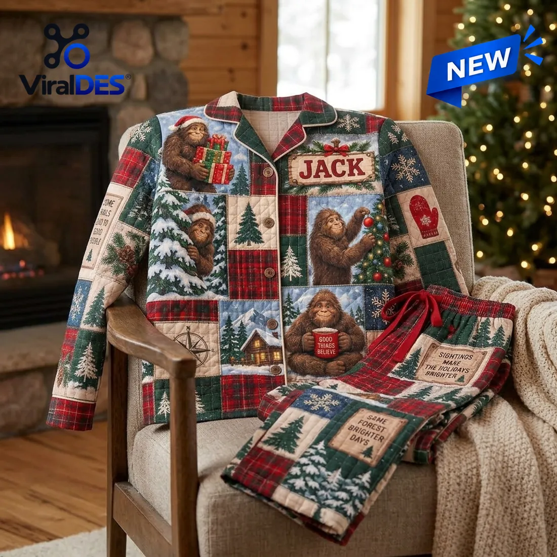 Personalized Bigfoot Christmas Quilted Pajama Set Personalized Bigfoot Christmas Quilted Pajama Set