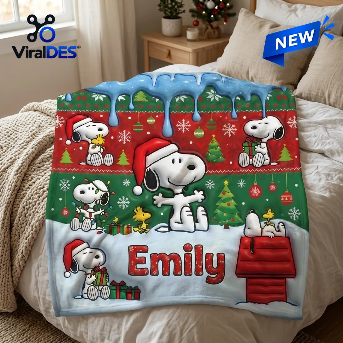 Personalized Snoopy Christmas Fleece Blanket Personalized Snoopy Christmas Fleece Blanket