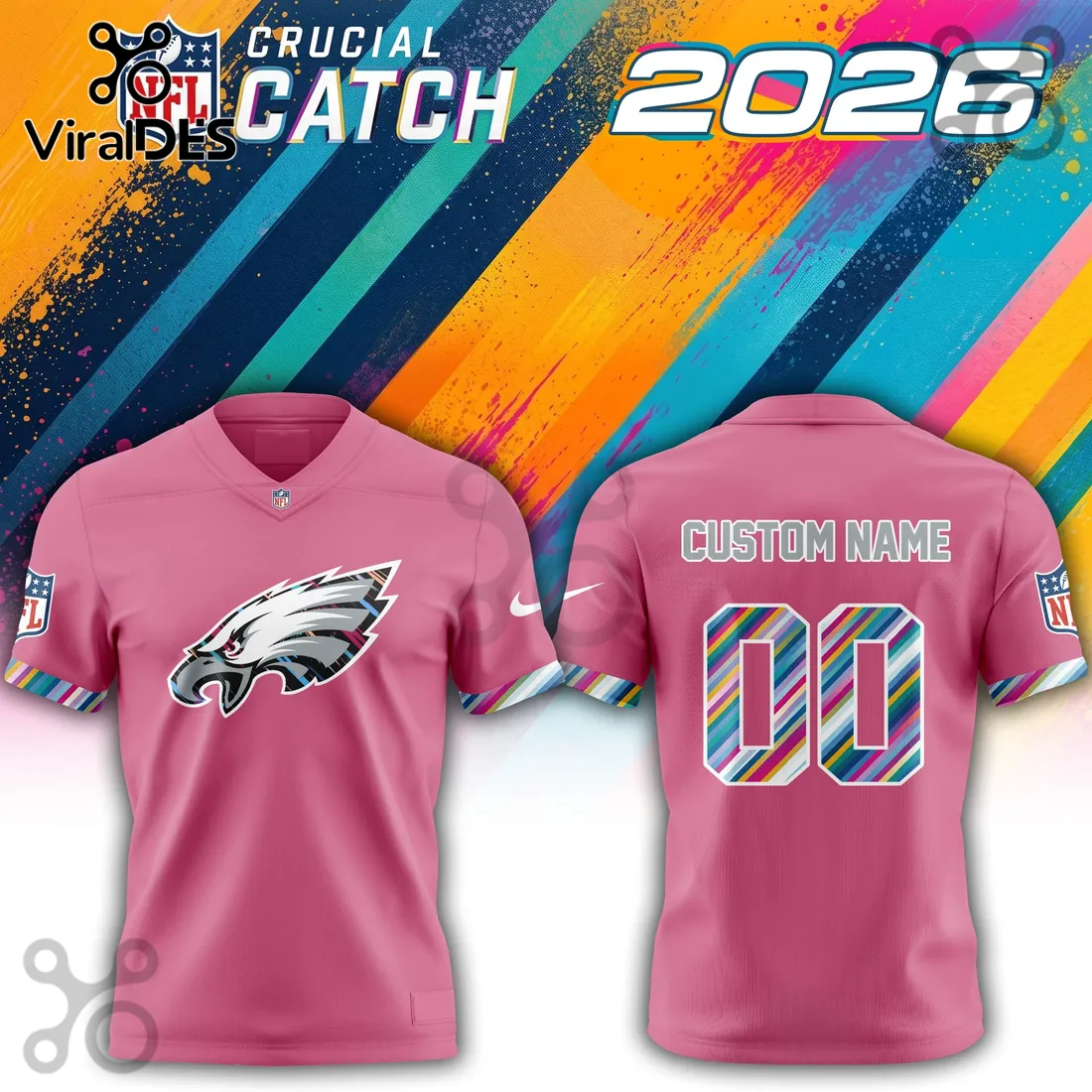 Philadelphia Eagles 2026 Crucial Catch Pink Football Jersey Philadelphia Eagles 2026 Crucial Catch Pink Football Jersey