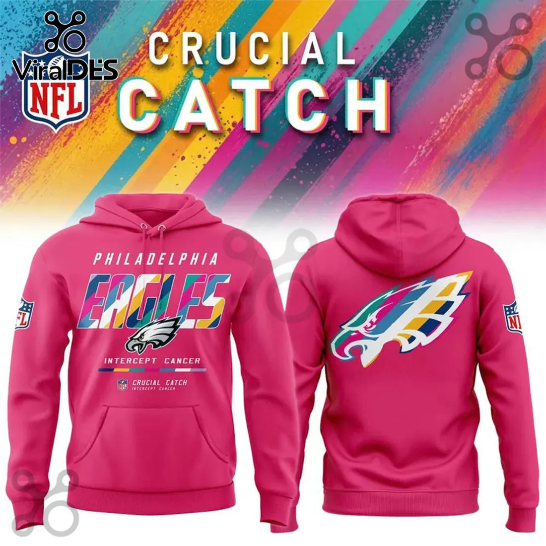 Philadelphia Eagles NFL Crucial Catch Pink Hoodie Philadelphia Eagles NFL Crucial Catch Pink Hoodie