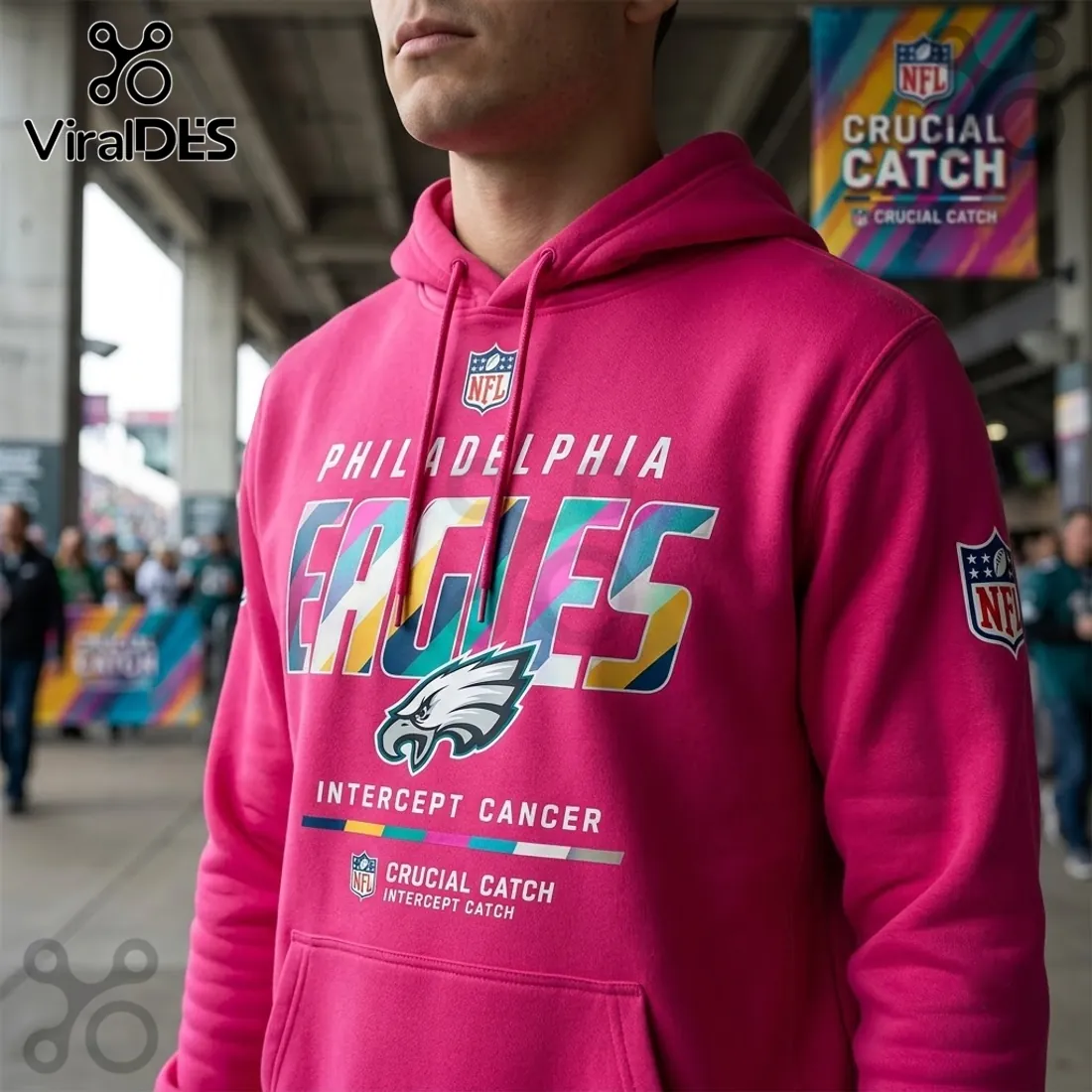 Philadelphia Eagles NFL Crucial Catch Pink Hoodie Philadelphia Eagles NFL Crucial Catch Pink Hoodie