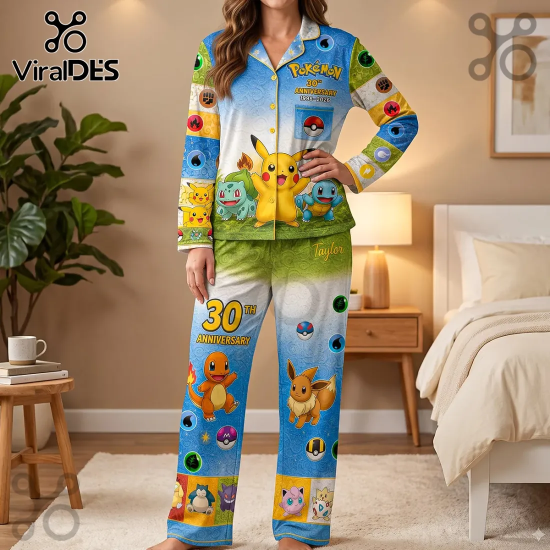 Pokemon 30th Anniversary Pikachu Pajama Sleepwear Set Pokemon 30th Anniversary Pikachu Pajama Sleepwear Set