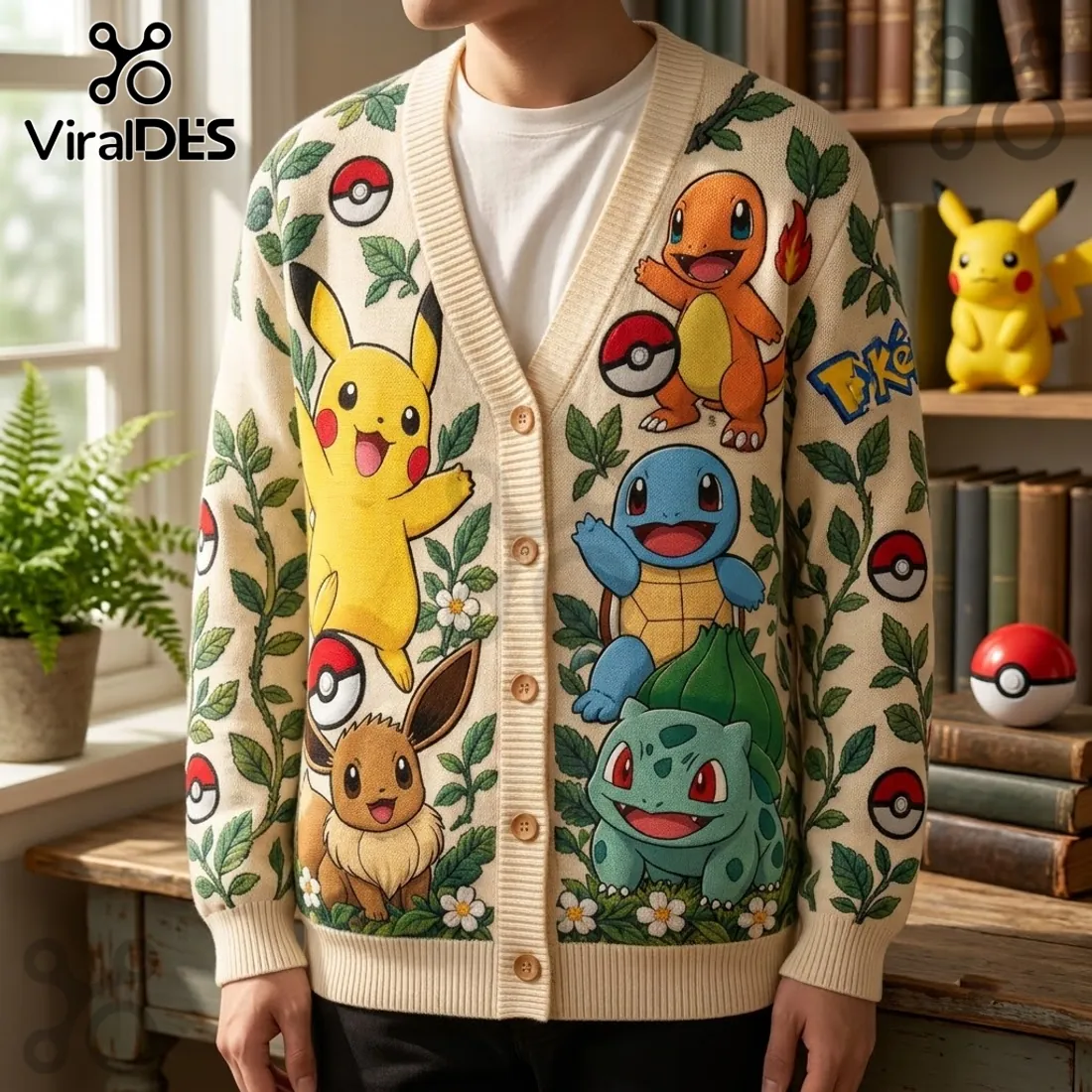 Pokemon Character Garden Pattern Cardigan Pokemon Character Garden Pattern Cardigan