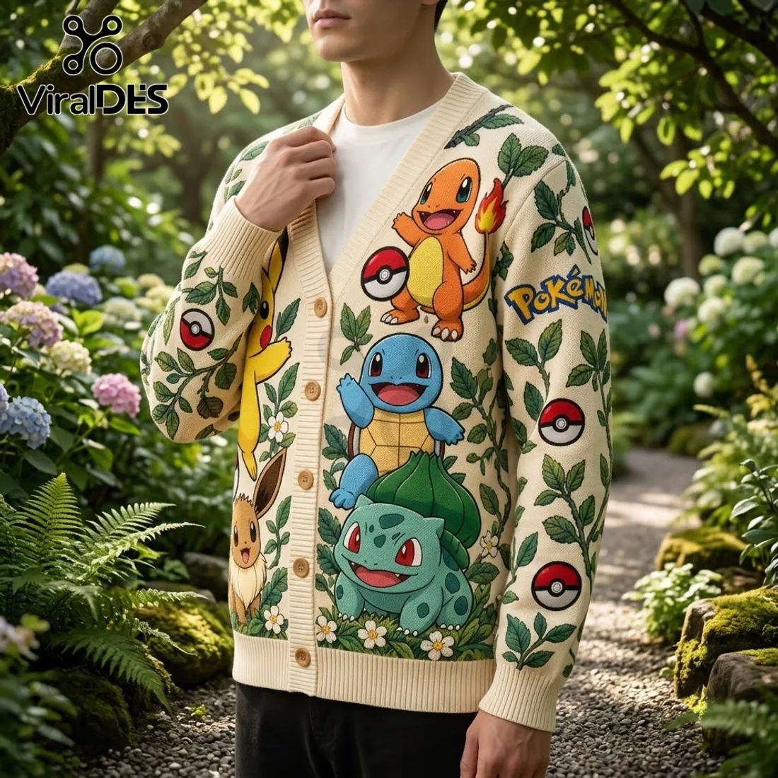 Pokemon Character Garden Pattern Cardigan Pokemon Character Garden Pattern Cardigan