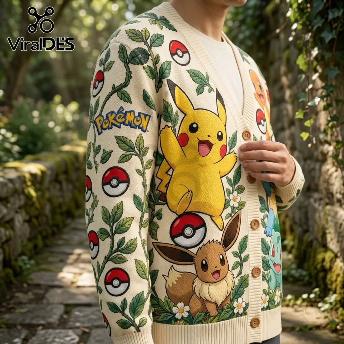 Pokemon Character Garden Pattern Cardigan Pokemon Character Garden Pattern Cardigan