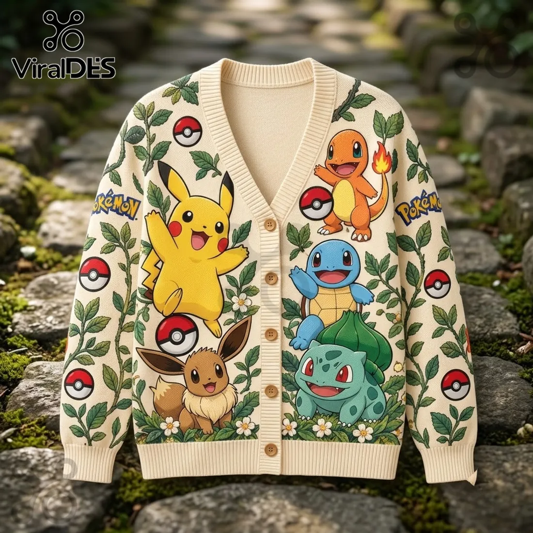 Pokemon Character Garden Pattern Cardigan Pokemon Character Garden Pattern Cardigan