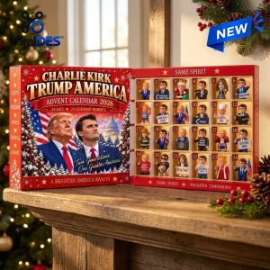 Open Charlie Kirk Trump America 2026 Advent Calendar displaying twenty-four numbered compartments.