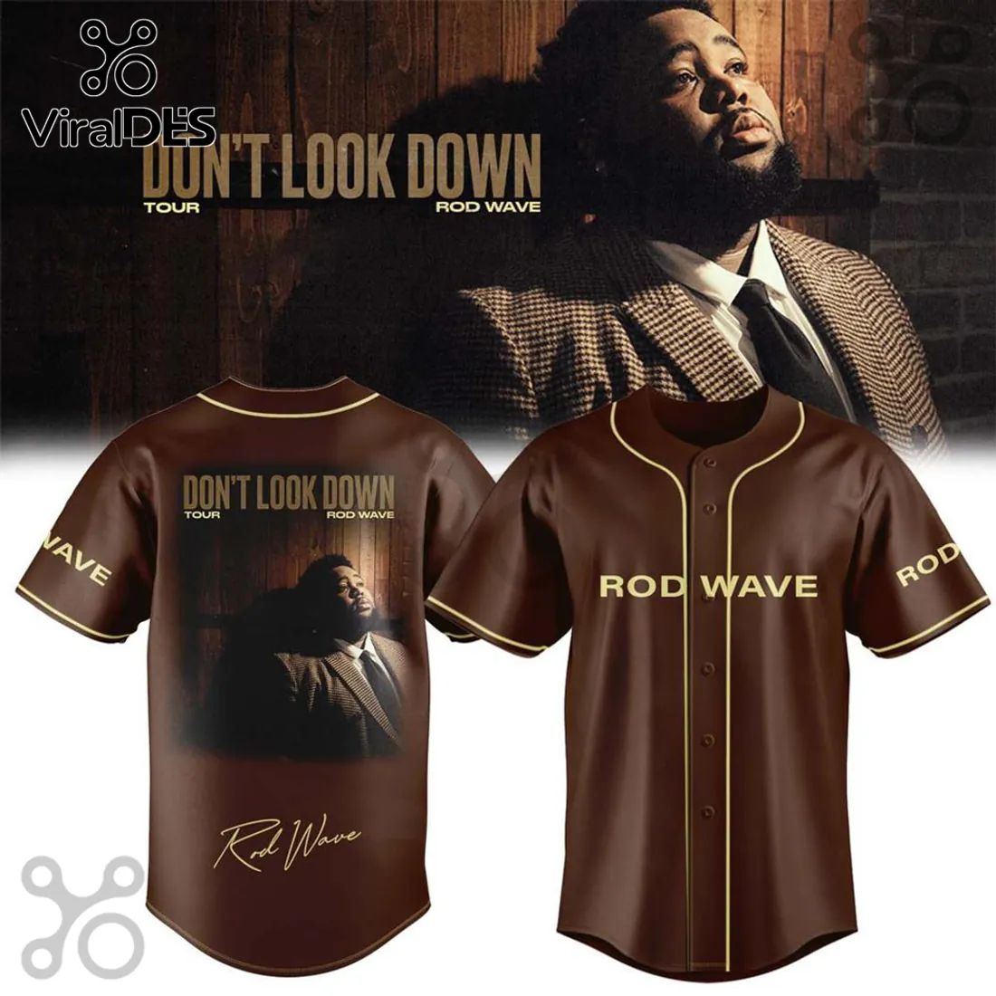 Rod Wave Don’t Look Down Tour Brown Baseball Jersey Rod Wave Don’t Look Down Tour Brown Baseball Jersey