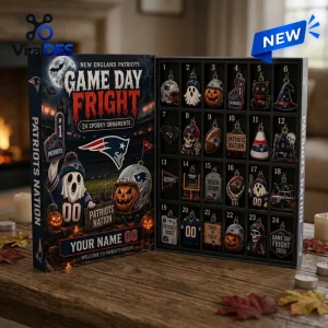 Open New England Patriots Halloween 2026 Advent Calendar displaying 24 numbered spooky ornaments inside.