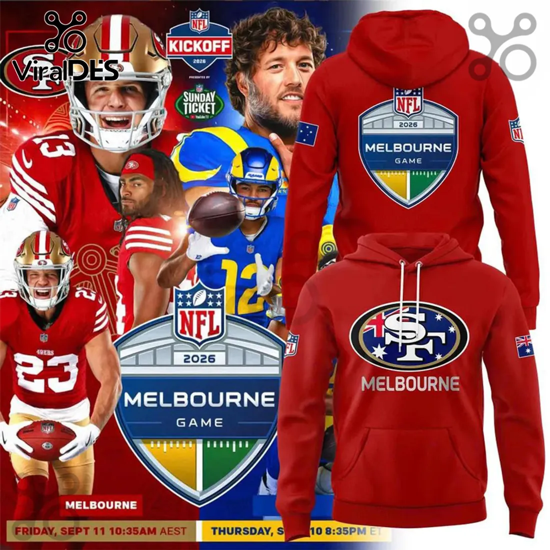 San Francisco 49ers 2026 Melbourne Game Red Hoodie San Francisco 49ers 2026 Melbourne Game Red Hoodie