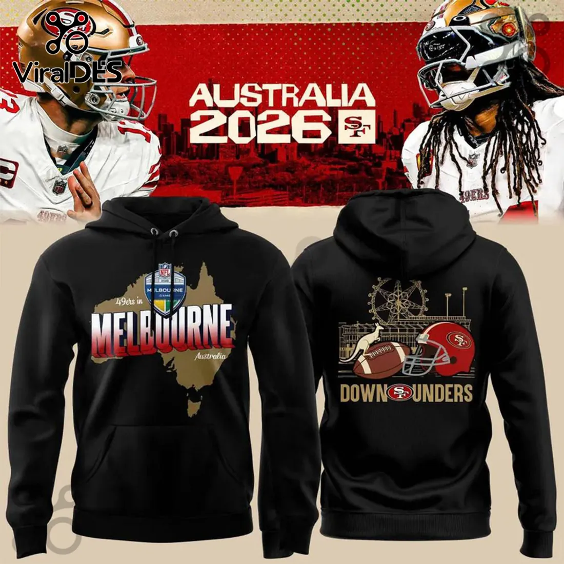 San Francisco 49ers Melbourne 2026 Australia Black Hoodie San Francisco 49ers Melbourne 2026 Australia Black Hoodie