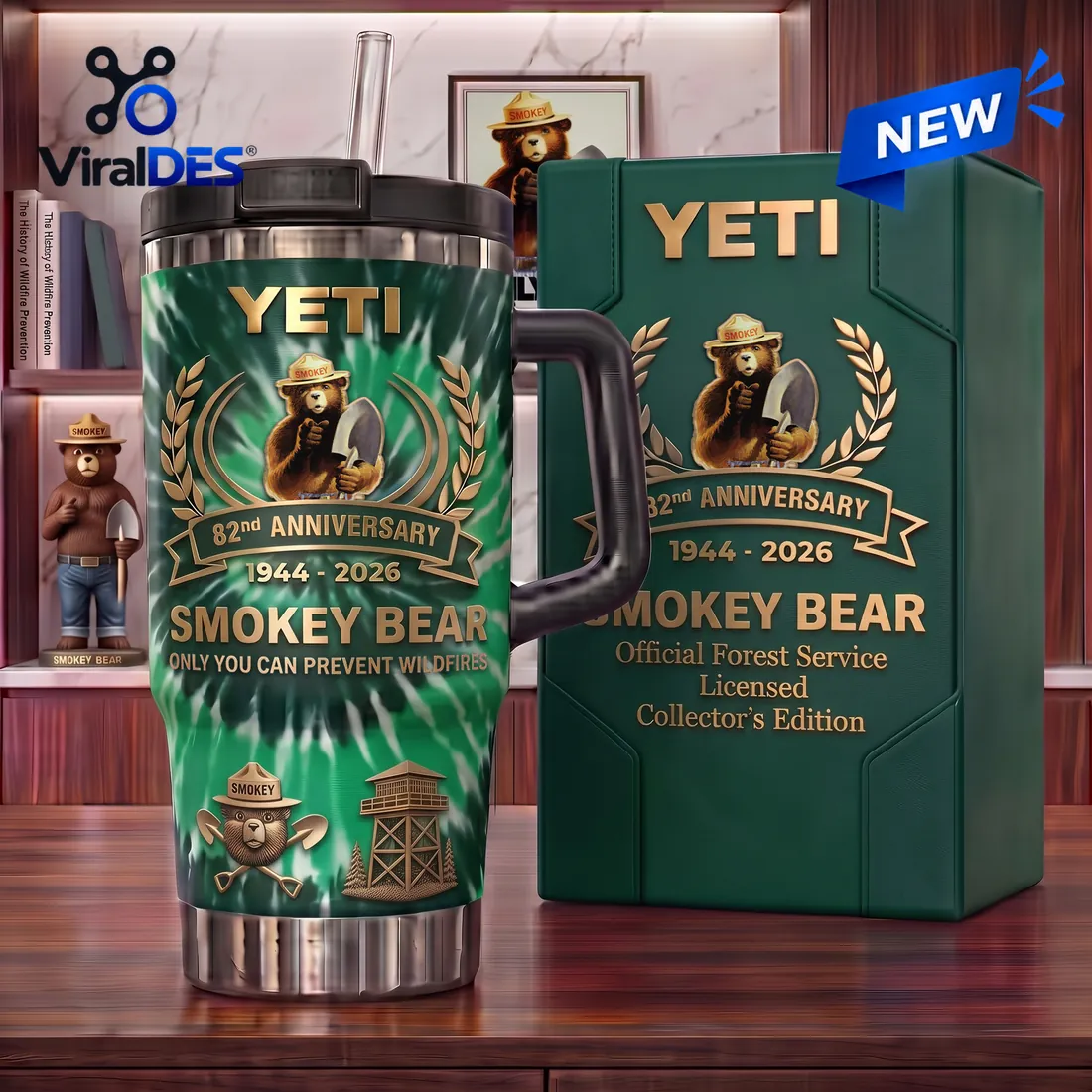 Smokey Bear 82nd Anniversary Green Stanley Tumbler Smokey Bear 82nd Anniversary Green Stanley Tumbler