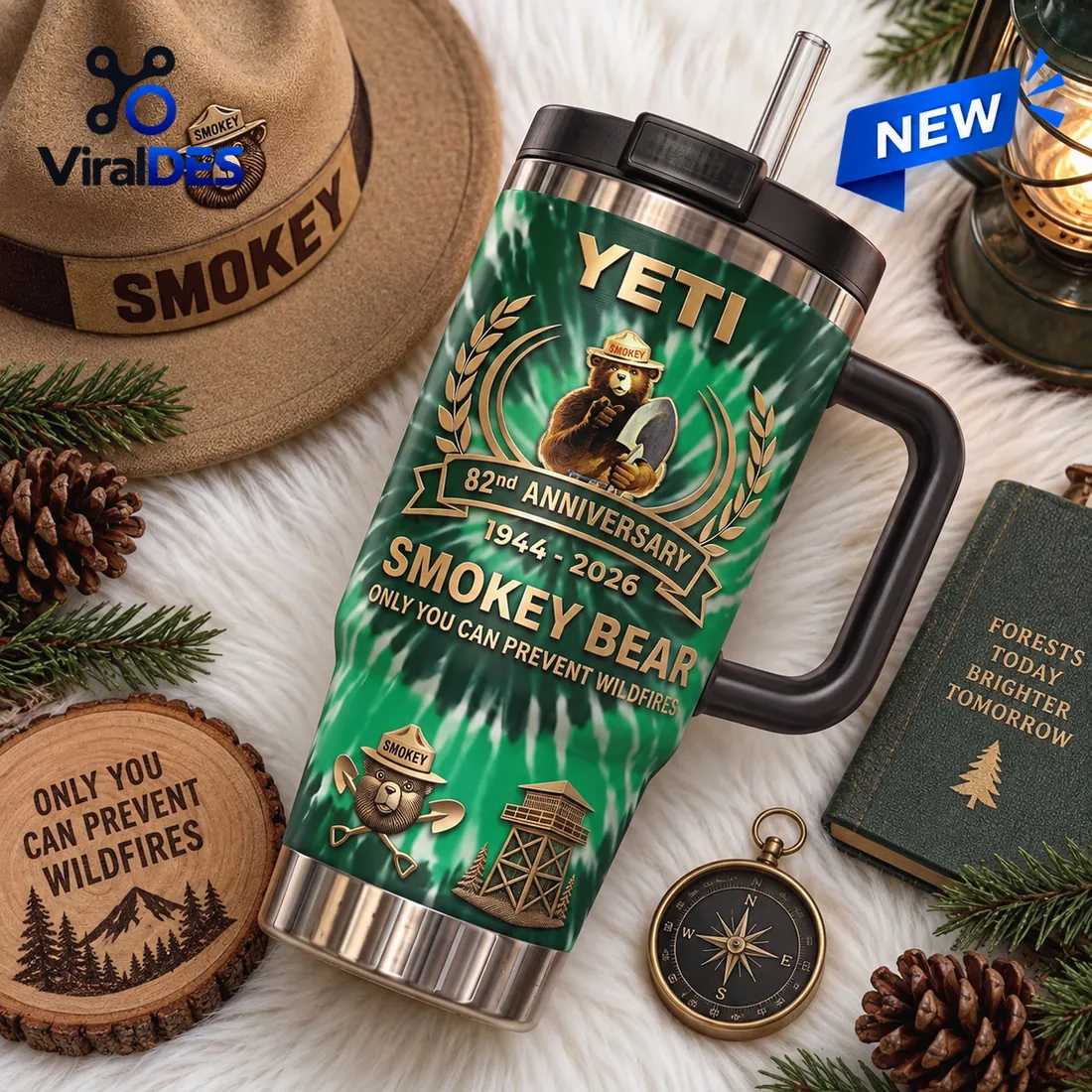 Smokey Bear 82nd Anniversary Green Stanley Tumbler Smokey Bear 82nd Anniversary Green Stanley Tumbler