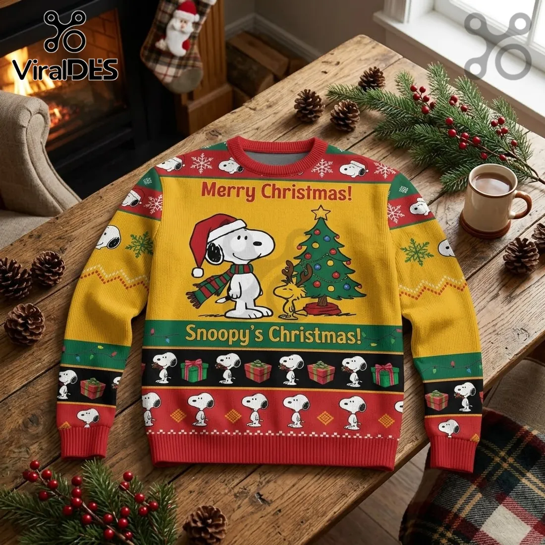 Snoopy Christmas Yellow Ugly Christmas Sweater Snoopy Christmas Yellow Ugly Christmas Sweater