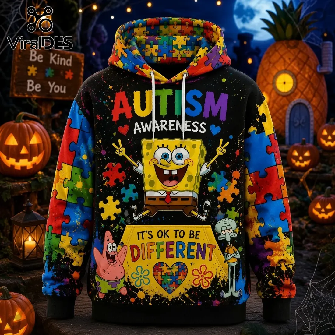 SpongeBob SquarePants Autism Awareness Halloween Hoodie SpongeBob SquarePants Autism Awareness Halloween Hoodie