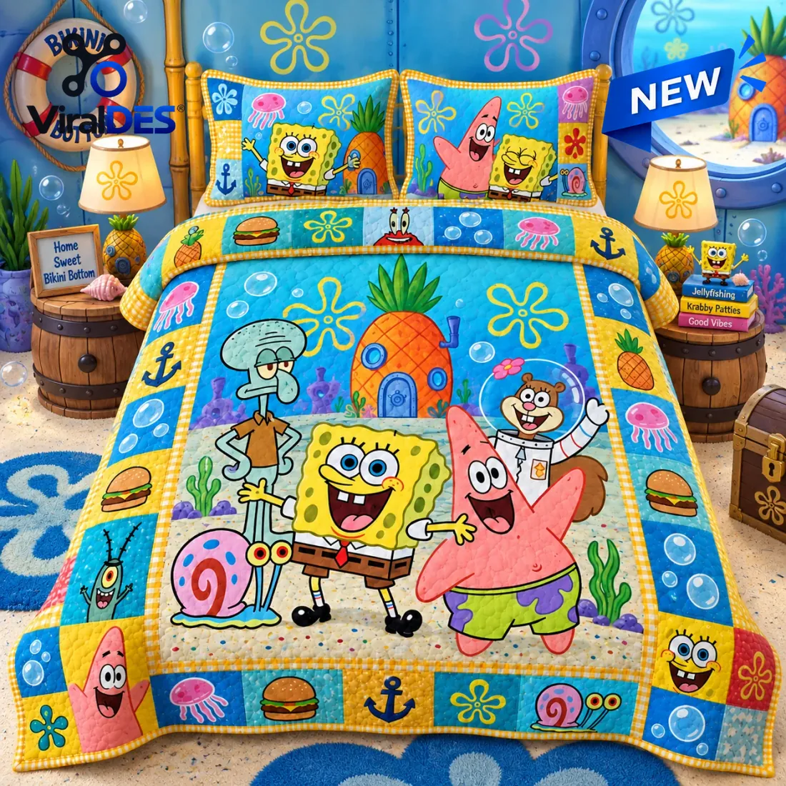 SpongeBob SquarePants Character Patchwork Quilt Bedding Set SpongeBob SquarePants Character Patchwork Quilt Bedding Set