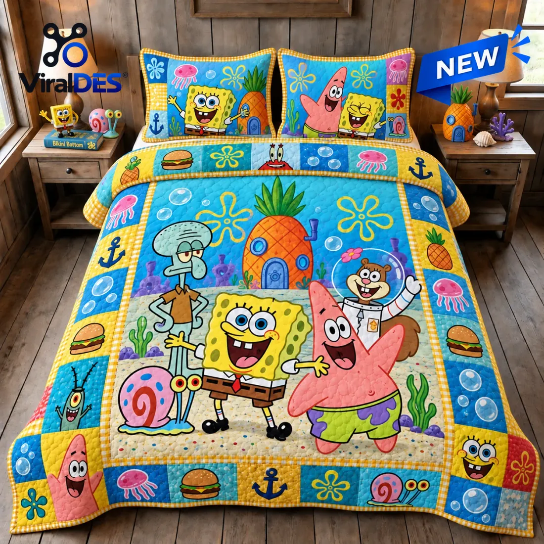 SpongeBob SquarePants Character Patchwork Quilt Bedding Set SpongeBob SquarePants Character Patchwork Quilt Bedding Set