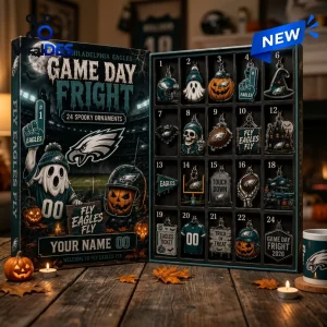 Open Philadelphia Eagles Halloween 2026 Advent Calendar displaying twenty-four sports-themed holiday ornaments.