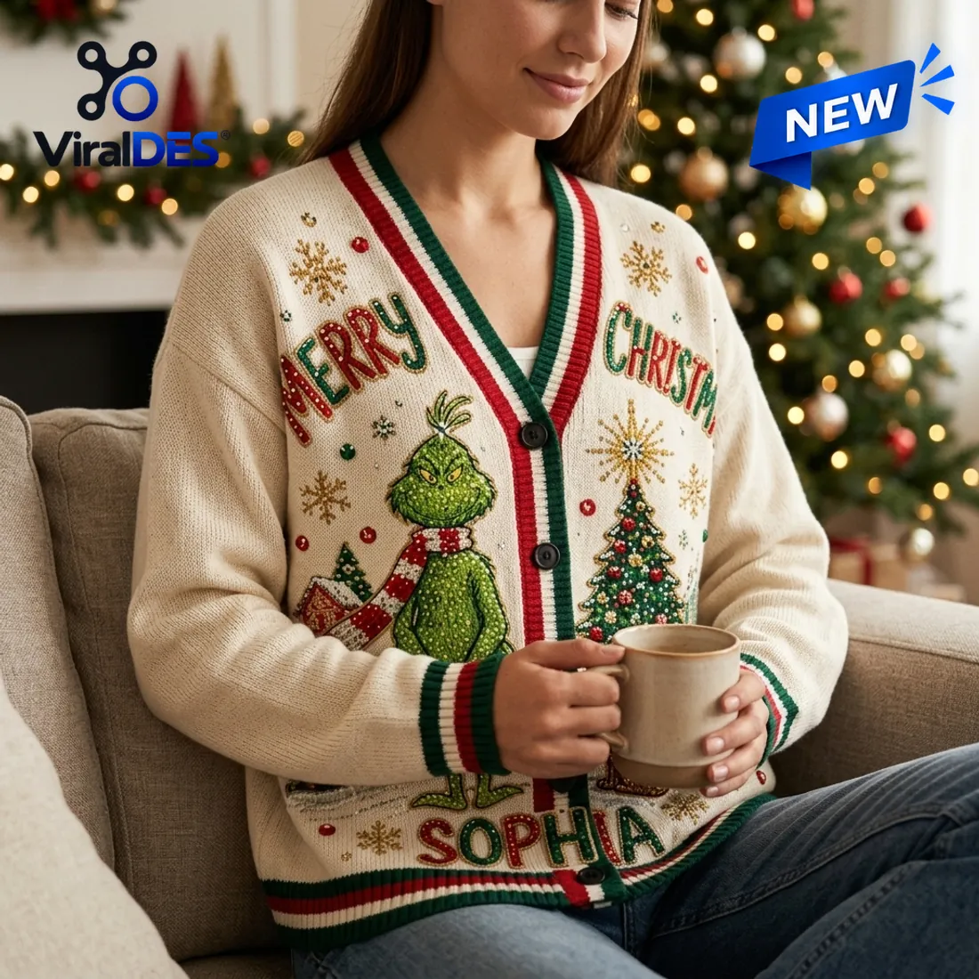 The Grinch Festive Holiday Knitted Cardigan The Grinch Festive Holiday Knitted Cardigan
