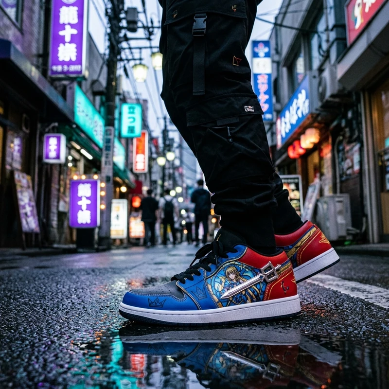 Kingdom Hearts anniversary custom Air Force 1 sneakers with stained glass panels and metallic Keyblade overlay