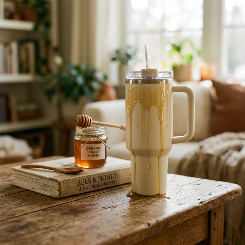 Winnie the Pooh 100th anniversary tumbler featuring 3D dripping honey accents and vintage Pooh illustration
