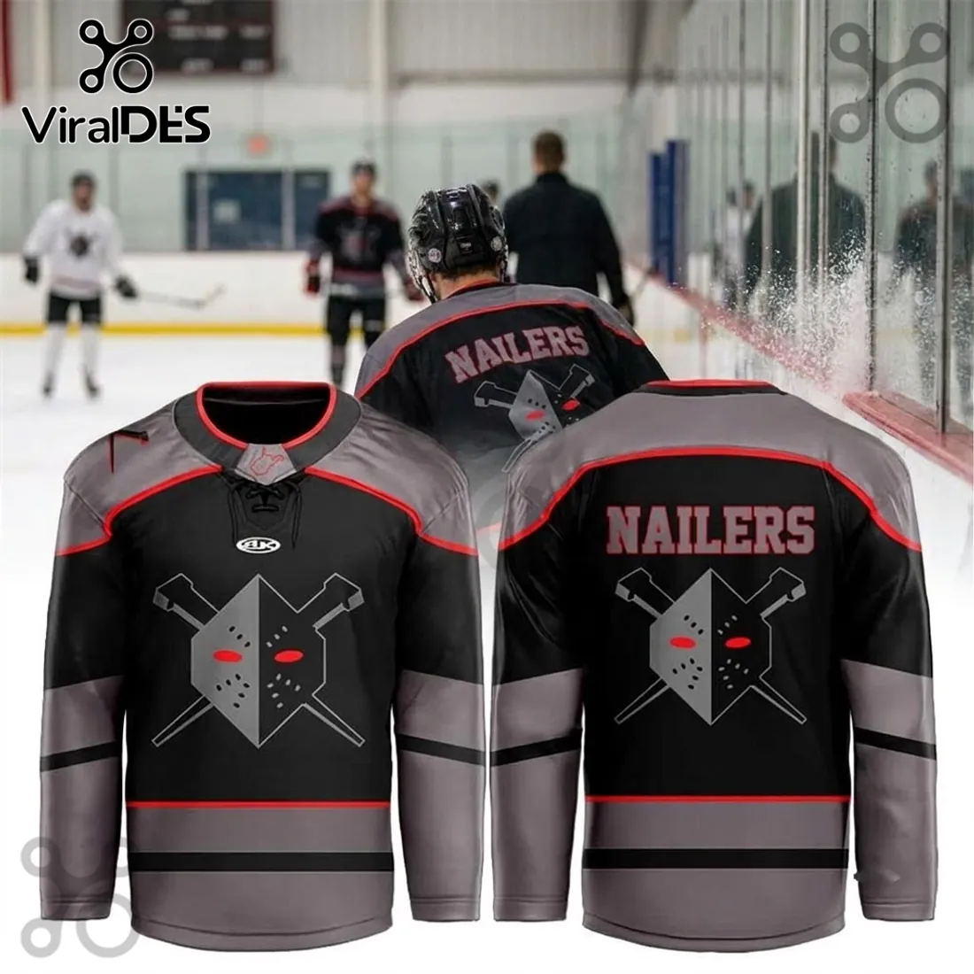 Wheeling Nailers ECHL Black Grey Alternate Hockey Jersey Wheeling Nailers ECHL Black Grey Alternate Hockey Jersey