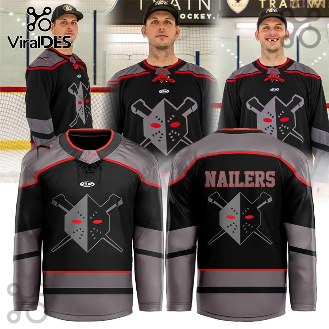 Wheeling Nailers ECHL Black Grey Alternate Hockey Jersey Wheeling Nailers ECHL Black Grey Alternate Hockey Jersey