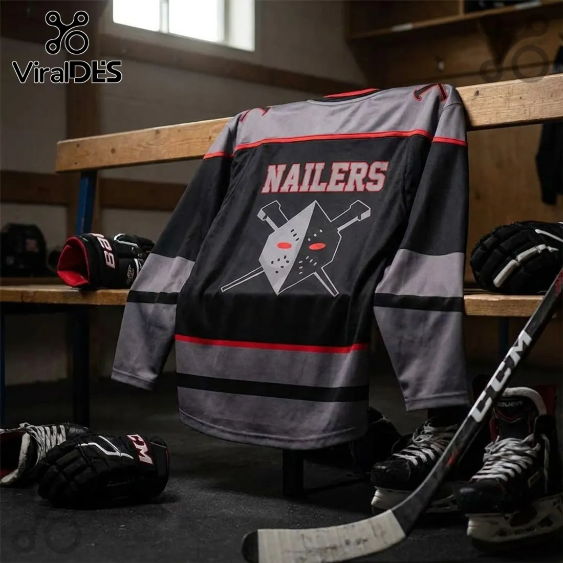 Wheeling Nailers ECHL Black Grey Alternate Hockey Jersey Wheeling Nailers ECHL Black Grey Alternate Hockey Jersey