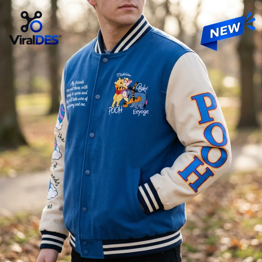Winnie the Pooh Blue and Beige Baseball Jacket Winnie the Pooh Blue and Beige Baseball Jacket