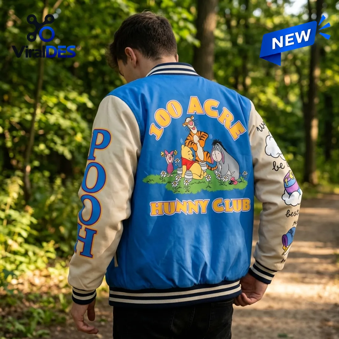 Winnie the Pooh Blue and Beige Baseball Jacket Winnie the Pooh Blue and Beige Baseball Jacket