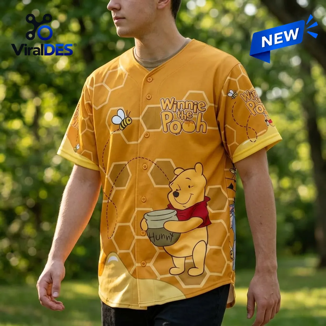 Winnie the Pooh Honeycomb Yellow Baseball Jersey Winnie the Pooh Honeycomb Yellow Baseball Jersey