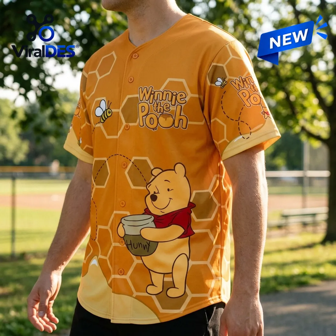 Winnie the Pooh Honeycomb Yellow Baseball Jersey Winnie the Pooh Honeycomb Yellow Baseball Jersey