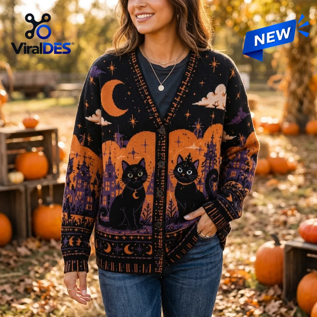 Witchcraft Theme Black Cat Knit Cardigan Witchcraft Theme Black Cat Knit Cardigan