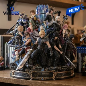 Front view of a Final Fantasy 40th anniversary commemorative display featuring multiple collectible character figures.
