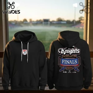 Newcastle Knights 2026 NRL Finals black pullover hoodie featuring team logo on front and championship graphics on back.