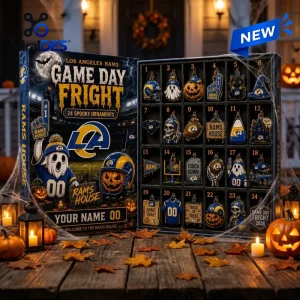 Open Los Angeles Rams Game Day Fright Halloween Advent Calendar with twenty-four spooky ornaments.