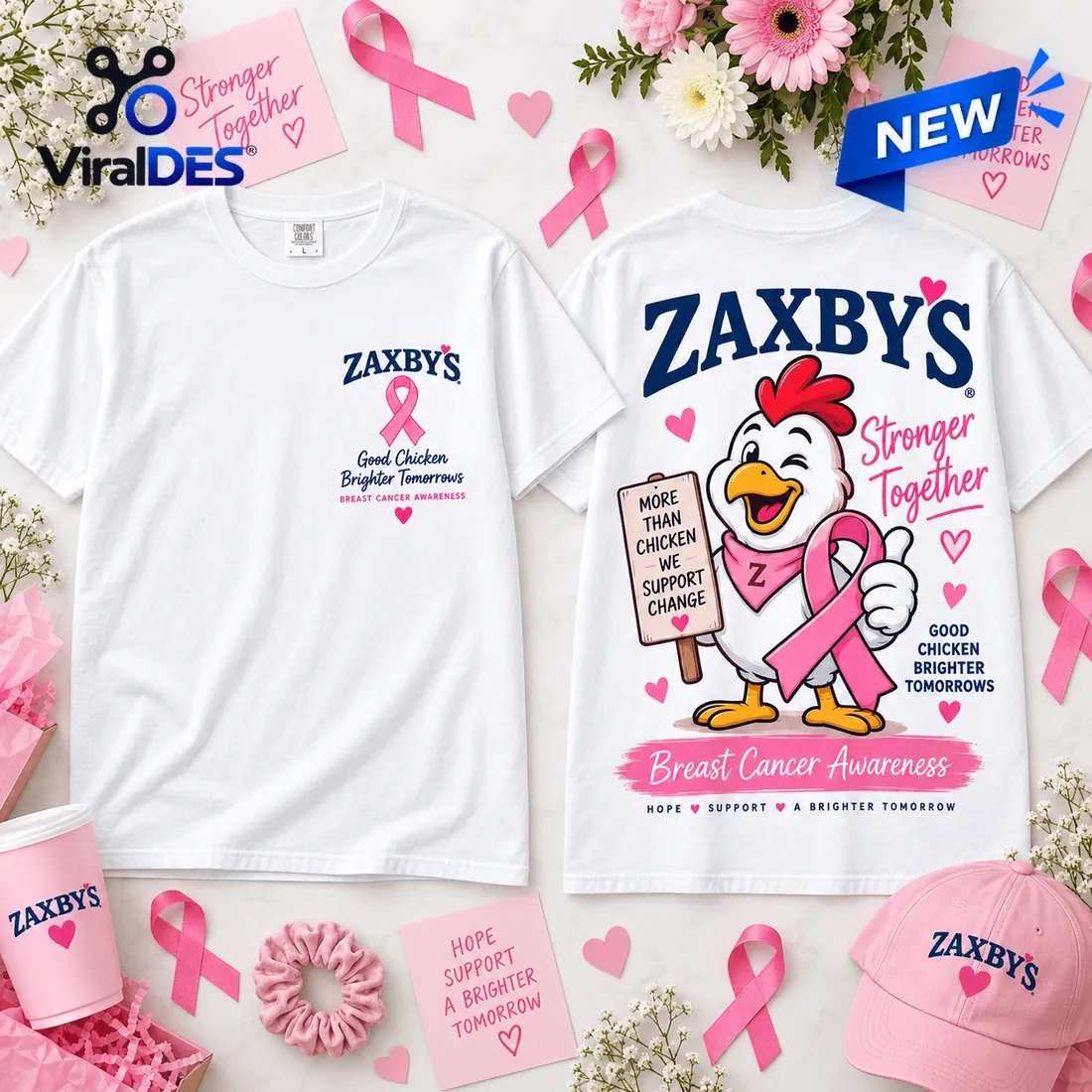 Zaxby’s Breast Cancer Awareness Pink Ribbon White Shirt Zaxby’s Breast Cancer Awareness Pink Ribbon White Shirt