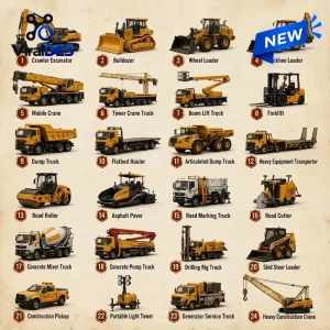 Front view of the Construction Crew Advent Calendar 2026 showcasing numbered illustrations of yellow construction vehicles.