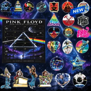 Front view of Pink Floyd 2026 Christmas Advent Calendar with 24 acrylic ornaments.