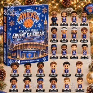 Front view of the New York Knicks 2026 Basketball Advent Calendar box and twenty-four mini figurines.